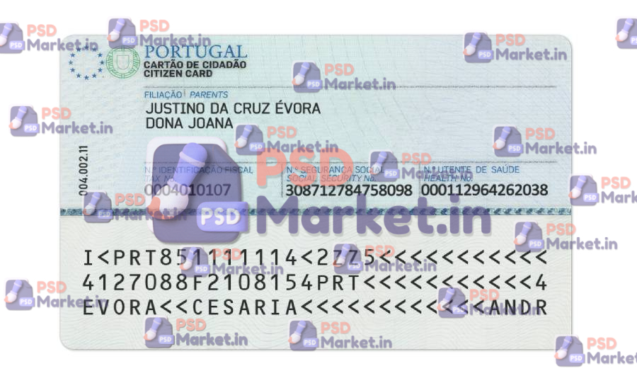 Portugal ID Card Template (Front & Back) 2 Portugal ID Card Template (Front & Back) - PSDMarket.in - Back