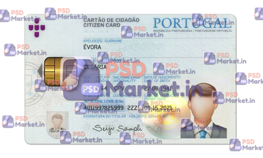 Portugal ID Card Template (Front & Back) 1 Portugal ID Card Template (Front & Back) - PSDMarket.in - Front