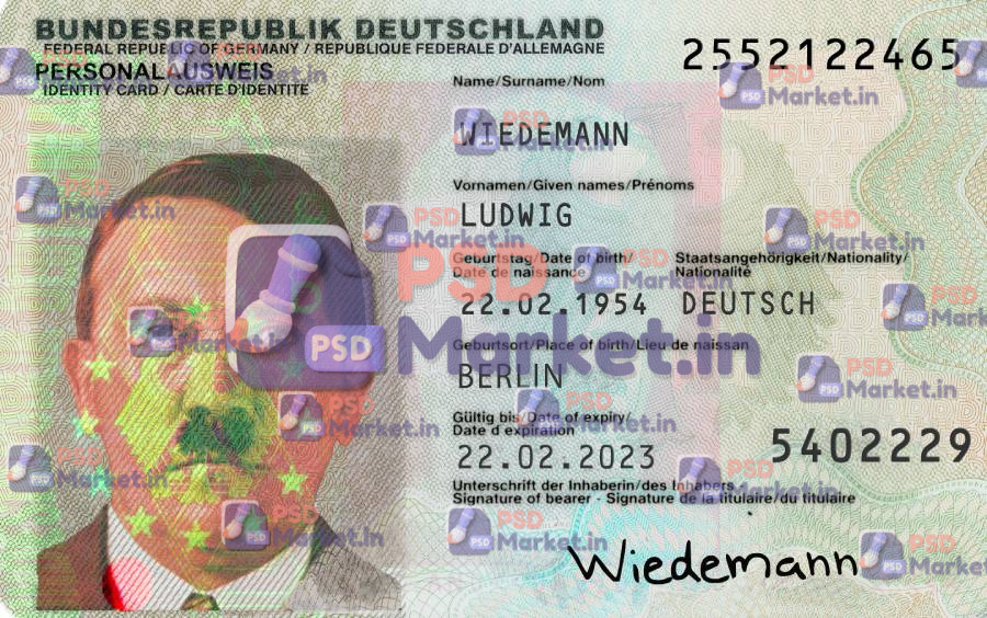 Germany ID Card 1200dpi Template 1 German_ID_1200dpi - PSDMarket.in