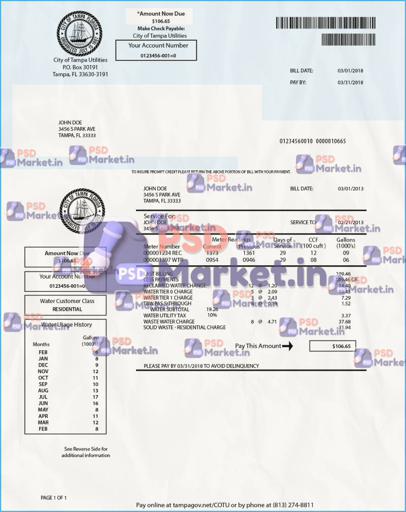 Florida Water Bill Template 1 Florida water utility bill - PSDMarket.in