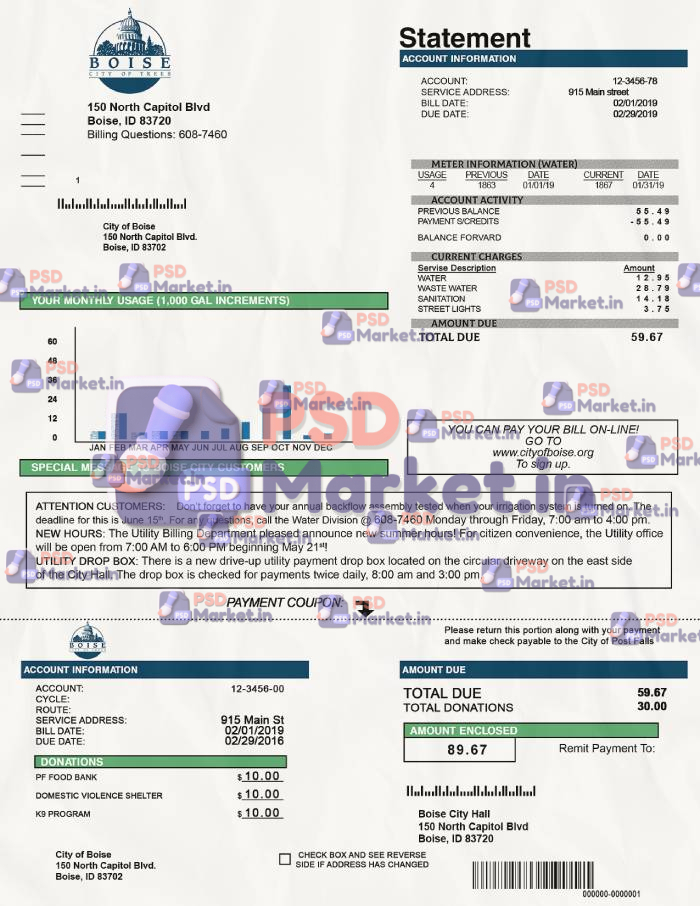 Idaho Utility Bill Template 1 Idaho utility bill - PSDMarket.in