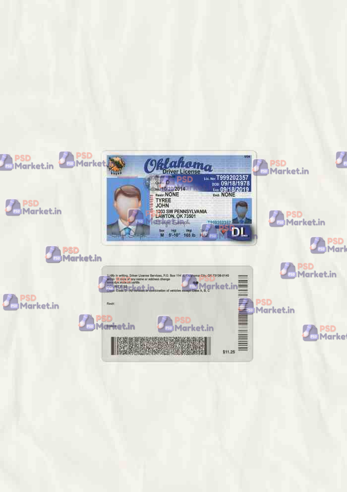 Oklahoma Drivers License Template (Scan) 1 Oklahoma Drivers License Template (Scan) - PSDMarket.in